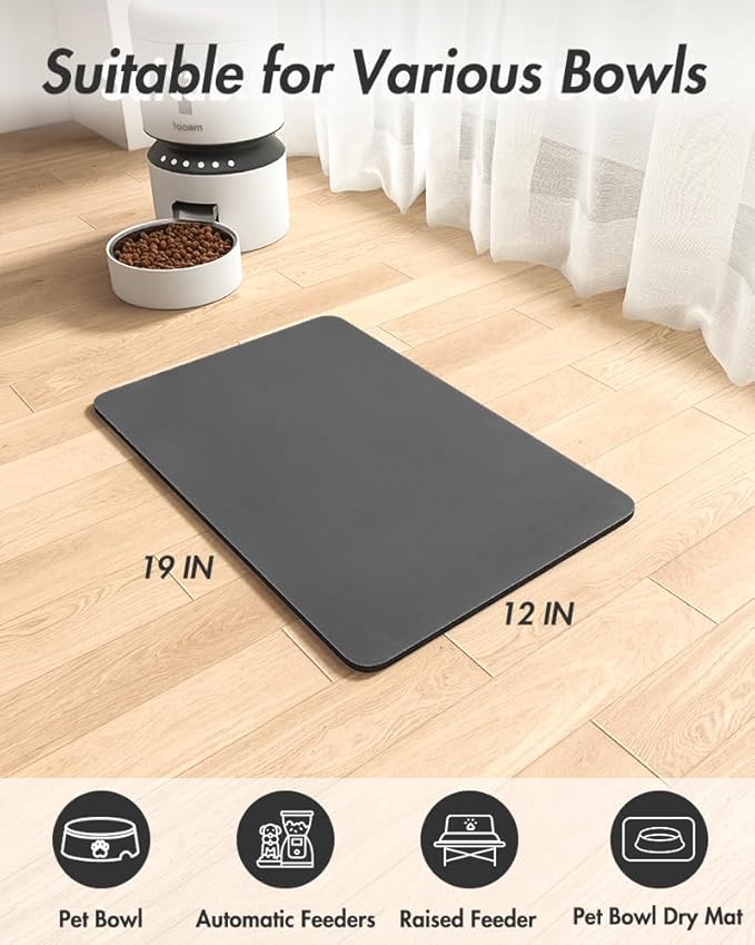 MontVoo-Absorbent Pet Feeding Mat-No Stains Pet Mat for Food and Water Bowl-Quick Dry Cat & Dog Food Mat Water Dispenser Mat-Pet Supplies Mat-Dog Water Bowl Mat for Messy Drinker,（Darkgrey,12"x19"）