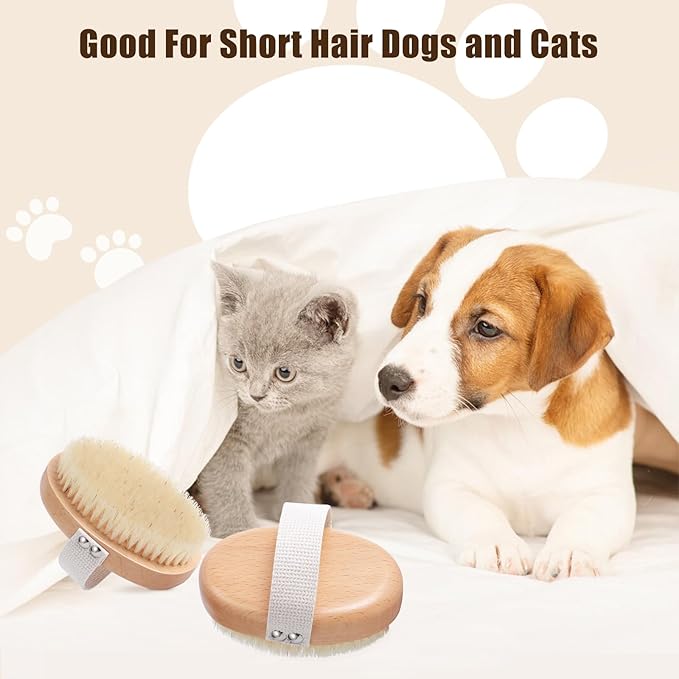 Soft Boar Bristle Pet Palm Brush for Short Haired Dogs and Cats with Band, Reduce Shedding, Ergonomic Dog Brush, Easy to Hold and Reduces Stress On Your Wrist | Ideal for Daily Grooming