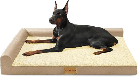 Patas Lague Orthopedic XL Dog Bed Large Sized Dog 48''X30'', Waterproof L Bolster Big Large Pet Sofa Beds with Removable Washable Cover, Soft Pet Couch Crate Mat with Nonskid Bottom, Beige