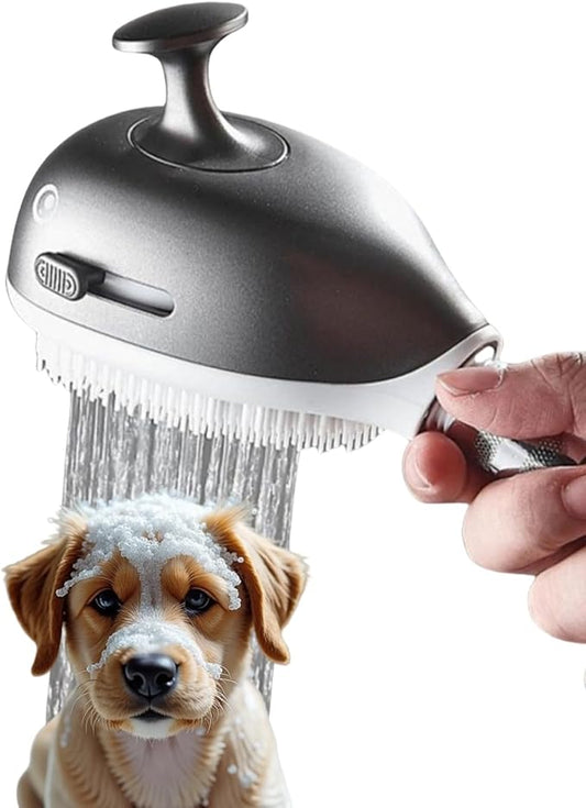 WJCCLYJC Deshedding Dog Bath Brush With Shampoo Dispenser - 2-In-1 Shower Hose Attachment For Dogs, Adjustable Handle For Kids And Adults, Includes Silicone Scrubber For Easy Washing (Gun gray)
