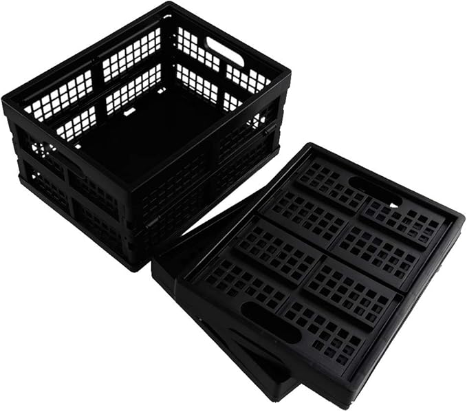 EudokkyNA 3-pack 15 Liter Collapsible Storage Basket Folding Crates, Black