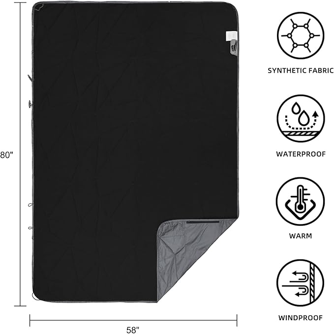 KawaGebo Kamp Outdoor Waterproof Blanket, Foldable Fleece Stadium Blanket for Outdoor Sports Event, Camping, Car, Pet, Picnics - Windproof, Wearable, Machine Washable 80" x 58" (Smoky Gray)