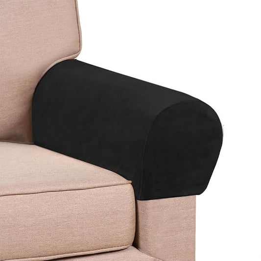 Soft Sofa Armrest Covers, Skin-Friendly Stretch Polyester Armrest Covers, Comfortable Scratch Resistant Sofa Armrest Cover for Square Armrest/Curved Armrest/Reclining Armrest, One Pair (Black)