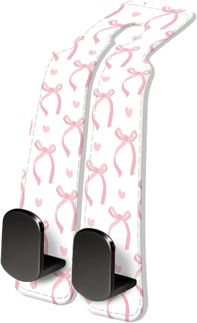 PU Leather Car Seat Hook, Storage Headrest Hanger, Cute Car Backseat Organizer, Car Hooks For Purses and Bags Cute Pink Bow