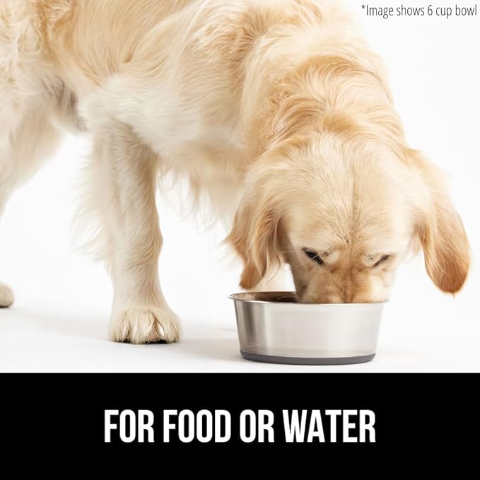 GORILLA GRIP Set of 2 Dog Bowls, Holds 8 Cups (64 fl oz), Heavy Duty Metal Food and Water Bowl for Feeding Dogs and Cats, Dishwasher Safe, Rust Resistant Stainless Steel, BPA Free Rubber Base, Gray