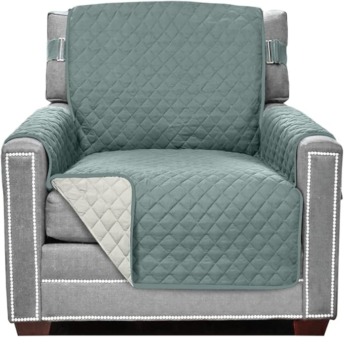 Sofa Shield Couch Armchair Covers for Dogs, Reversible Furniture Protector with Strap, Stain and Tear Resistant Cushion Cover, 23 inch Seat, Machine Washable Slipcover Pets, Cats, Seafoam Cream