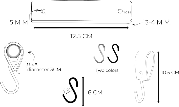Brute Strength - S Hook with Leather Loop - Black - 4X - 12.5 x 2.5 cm - Coat Hook for Butcher Hooks Leather