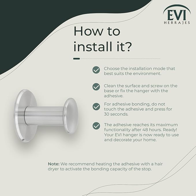 Evi Bathroom Hanger | Stainless Steel Wall Hanger | Satin matt Finish | for Hanging Clothes, Coats or Towels | Adhesive Towel Rail and/or Screw | 188DUALAM