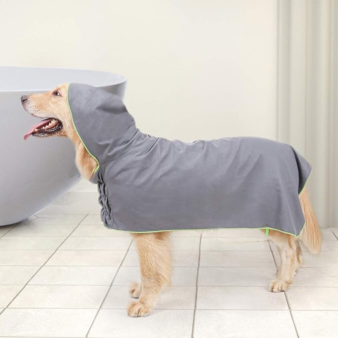 DogLemi Super Absorbent Bath Towels for Dogs Fast Drying Dog Bathrobe 100% Microfiber Washable Towel Robe with Hood for Large Medium Small Pets (Grey, S)