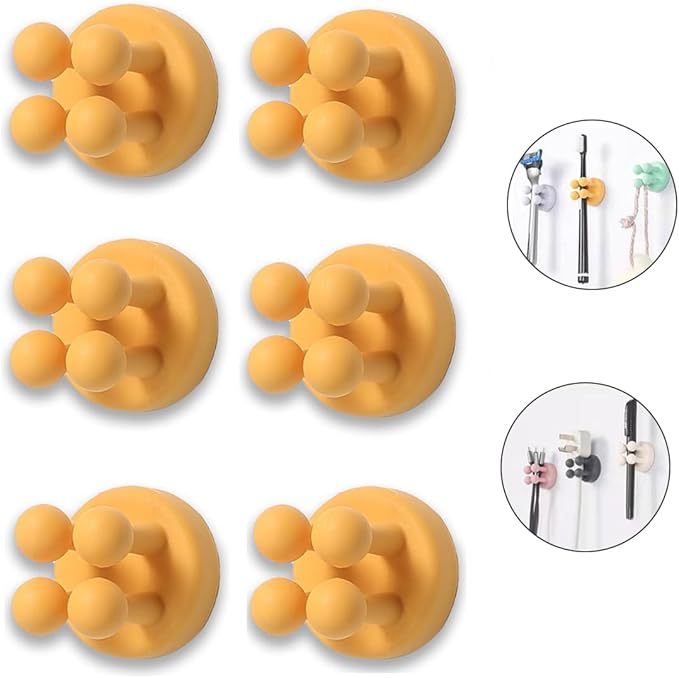 Silicone Toothbrush Holders for Bathrooms - 6 Pcs Yellow Wall Mounted Shower Razor Holder