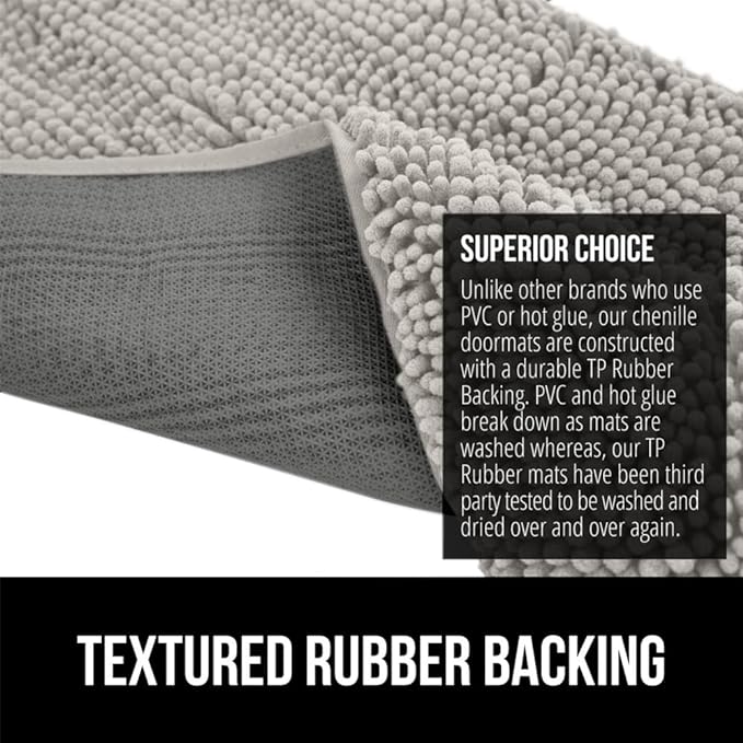 GORILLA GRIP SOAKSTOPPER Dog Door Mat, 30x20 Machine Washable Rug Absorbent Doormat Captures Moisture Mud Dirt, Quick Dry Soft Chenille Entryway Rugs Indoor Entrance Mats for Dog Paws, Light Gray