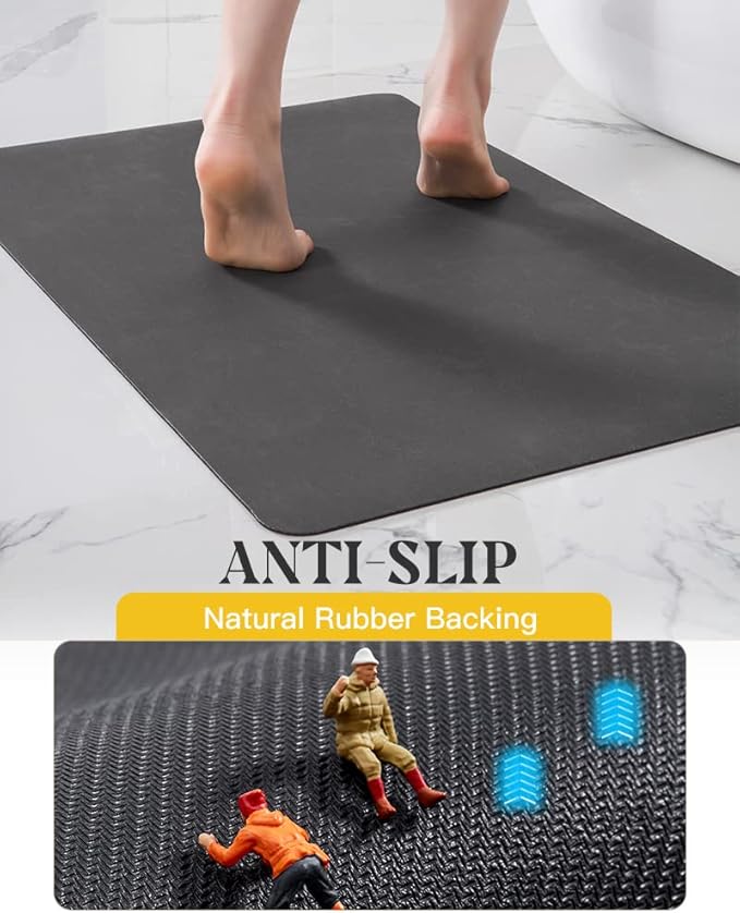 MontVoo -Bath Mat Rug-Rubber Backing Non Slip Quick Dry Absorbent Thin Bathroom Rugs Fit Under Door-Faux Suede Surface Bathroom Floor Mats-Shower Rug for in Front of Bathtub Shower Dark Grey 24"X70"
