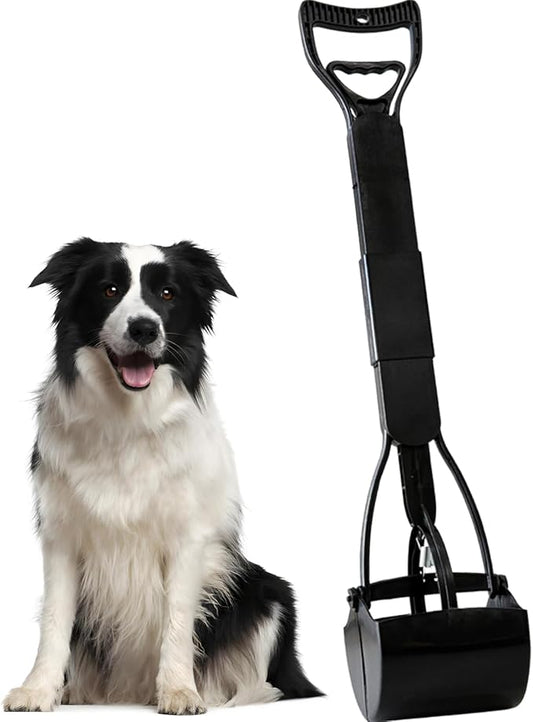 32" Dog Pooper Scooper for Small Dog to Large Dog, Heavy Duty Dog Poop Scooper for Yard & Walks, Durable Double Spring Clamp, Simple One Step Assembly (Black)