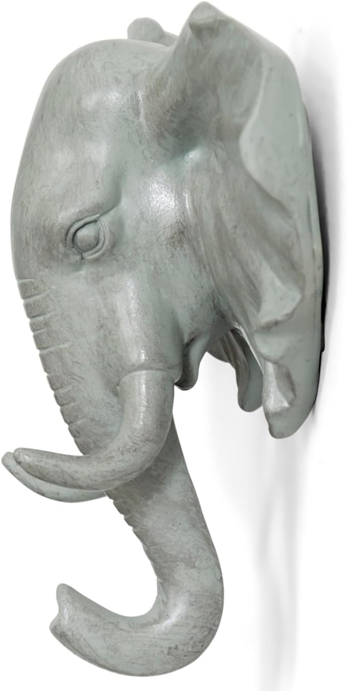 Elephant Head Single Wall Hook/Hanger Animal Shaped Coat Hat Hook Heavy Duty, Rustic, Decorative Gift, Grey