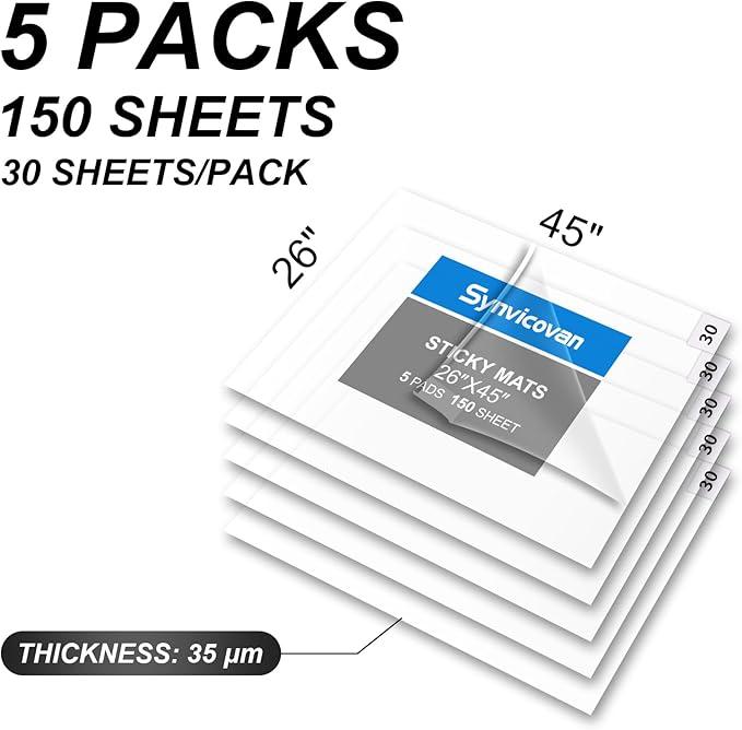 26" x 45" Transparent Sticky Mat Tacky Pads Adhesive Floor Mat (5 Packs,150 Sheets,30 Sheets/Pack for Cleanroom Laboratory Hospital Construction Pets Home Indoor Gymnasium and Workshop