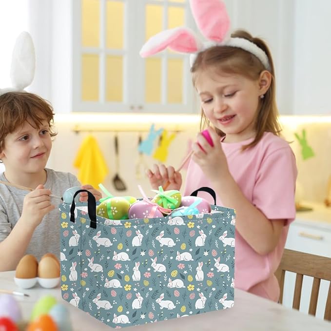 FXOCSHE Rectangular Easter basket,Easter basket empty,Kids Storage Baskets for kids Bedroom,Gift bin,Kids Storage Bin,Easters gift baskets,Kids home Decor(Cute rabbit Easter egg)