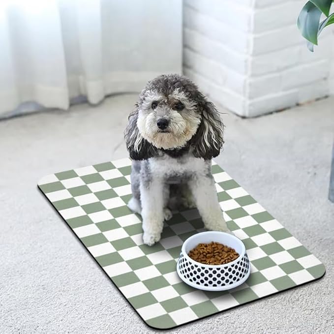 Dog Food Mats for Floors Waterproof, Pet Water Bowl Mats Pet Feeding Absorbent Placemats Plaid 17 * 30 inch