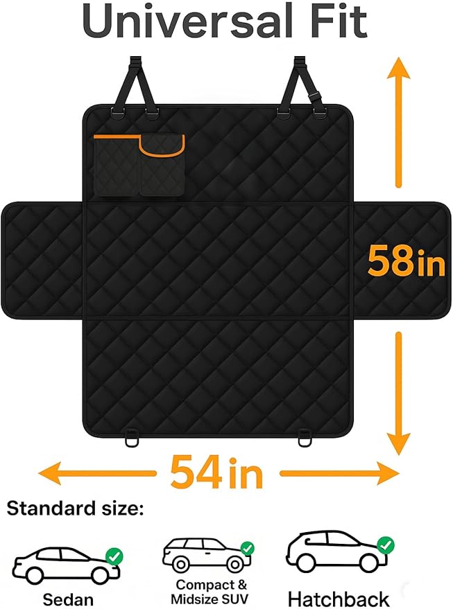 Dog Car Seat Cover for Back Seat - 100% Waterproof 600D Heavy Duty Dog Hammock for Car, Truck & SUV Universal Fit Non-Slip Rear Seat Protector, Pet Backseat Cover Machine Washable