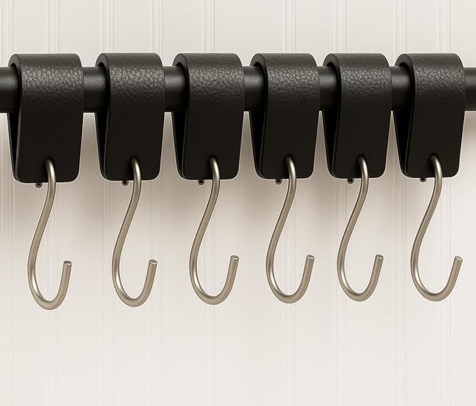 Brute Strength - S Hook with Leather Loop - Black - 6 x - 12.5 x 2.5 cm - Coat Hooks for Carving Hooks Leather