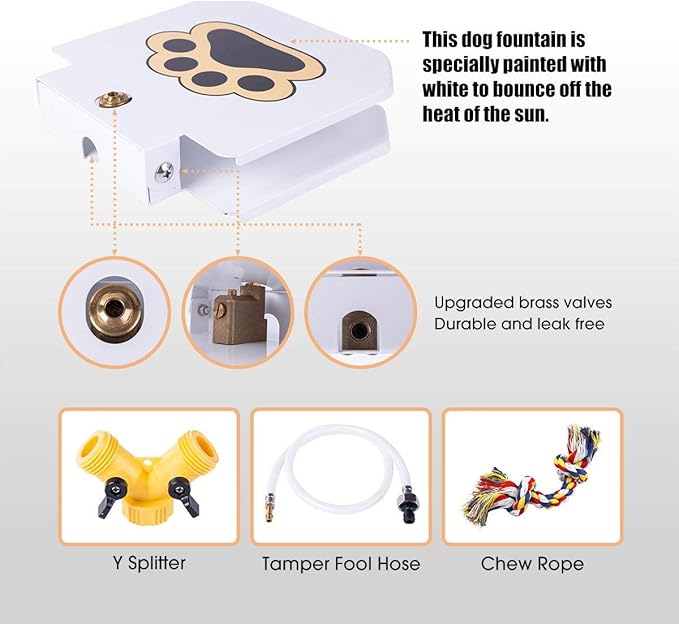 BACOENG Outdoor Dog Pet Water Sprinkler Easy Activated Dog Water Fountain Toy with Molar Rope, Upgrade Premier Valve Set (We Copper VS Others Plastic)
