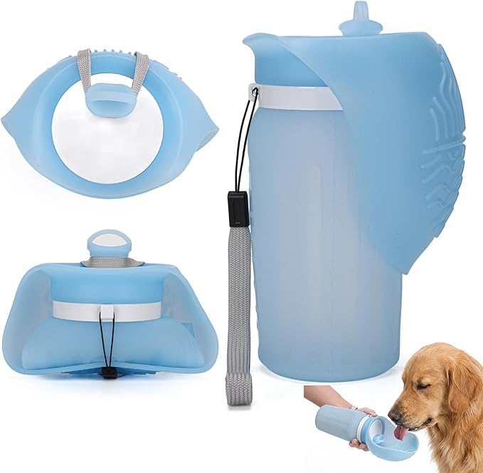 Portable Dog Water Bottle, Leak Proof Collapsible Water Bottles Lightweight Dog Water Bottle Suitable for Pets Outdoor Walking, Hiking, Travel, Camping (Light Blue, 20.9, Ounces)