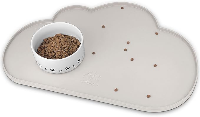 Ptlom Dog Food Mat Anti-Slip Dog Bowl Mats for Food and Water, Waterproof Pet Placemat Prevent Messy Spills to Floor, High-Lips Puppy Feeding Trays for Small Medium Large Dogs Cats, Silicone, Cream