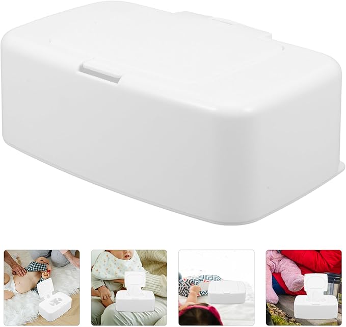 Ipetboom Baby Wipes Dispenser Box - Refillable White Plastic Wipe Container with Dust Cover Portable Wipe Holder for Nursery Living Room Kitchen Bathroom 6.69X4.13X2.36 Inches