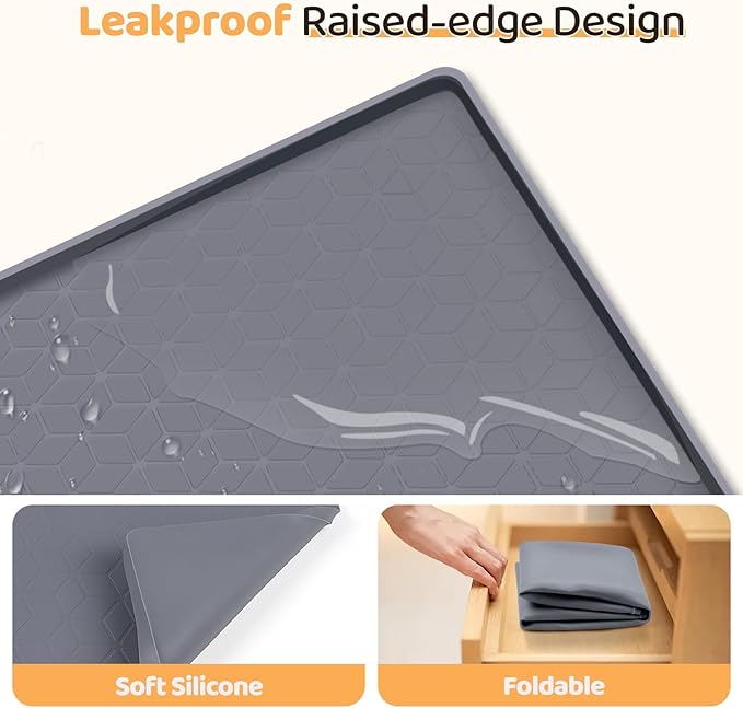 Bartuke Dog Food Mat, Extra Large 34" x 22" Silicone Pet Feeding Mat with Raised Edge Pet Placemat for Small, Medium, and Large Pets Non-Slip, Easy to Clean (Dark Grey)