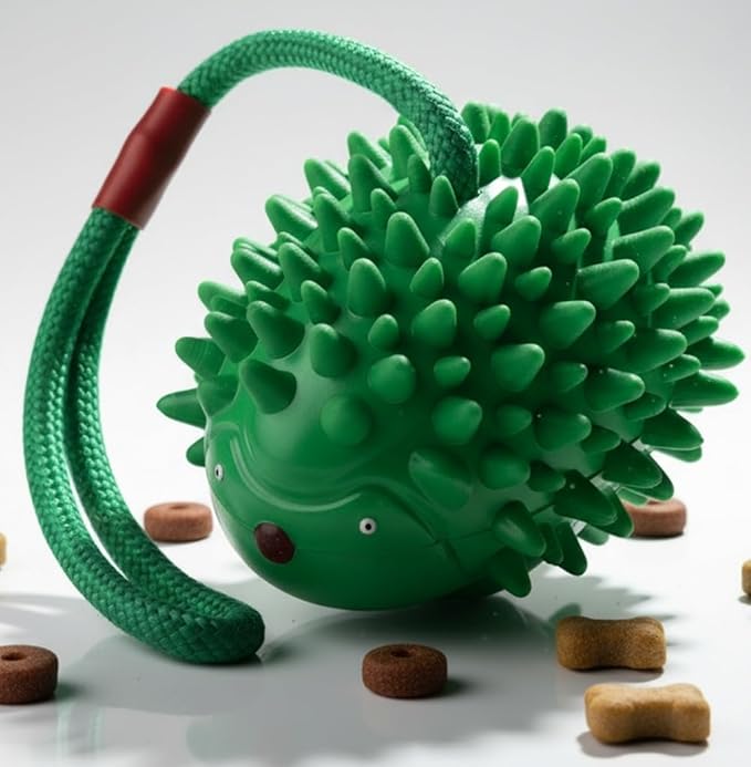 Eco Rubber Chuck & Treat Hedgehog - Green - Long Lasting Dog Chew Toys for Aggressive Chewers Strong Dog Toy for Dogs Durable Puppy Toys