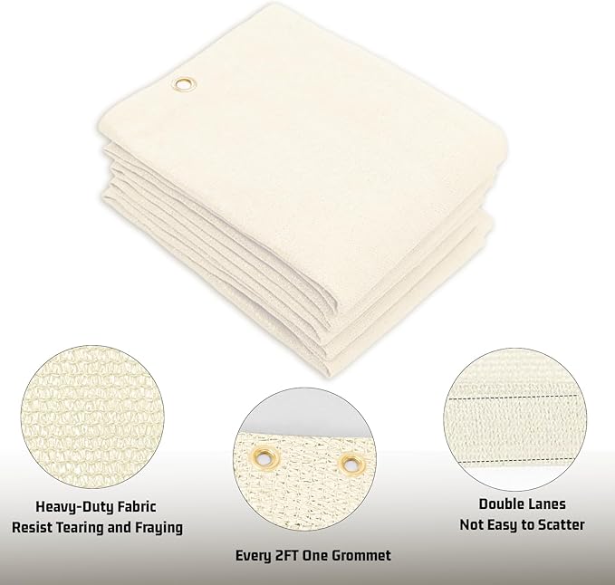 SUNNY GUARD Shade Cloth Custom Size 9x23 FT Sun Shade Screen Fabric Shade Cover Tarp with Grommets for Pergola Backyard Garden, Butter Cream(We Customized)