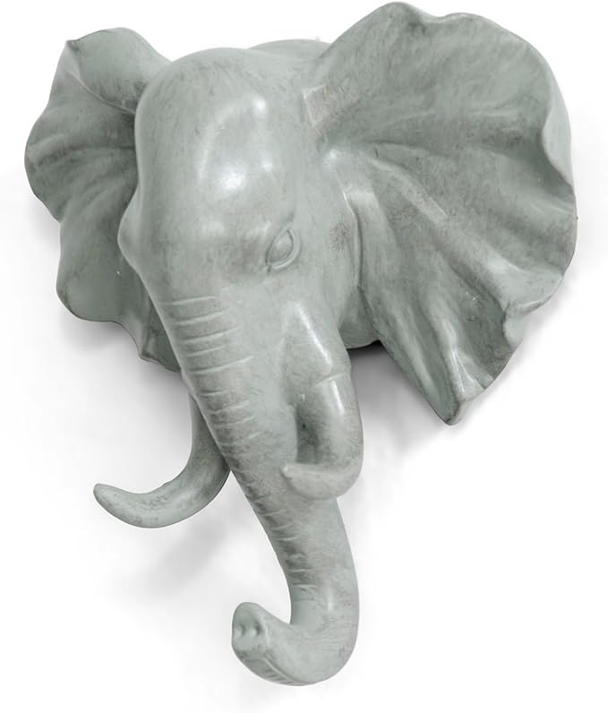 Elephant Head Single Wall Hook/Hanger Animal Shaped Coat Hat Hook Heavy Duty, Rustic, Decorative Gift, Grey
