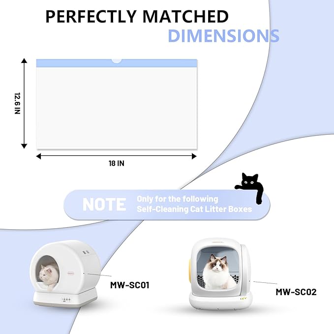120 Count Self-Cleaning Cat Litter Box Liners Bag, Compatible with MW-SC01/SC02/SC09/LR01/LR02, Thick Heavy Duty Drawstring Replacement Cat Litter Box Liners-18"x 12.6"
