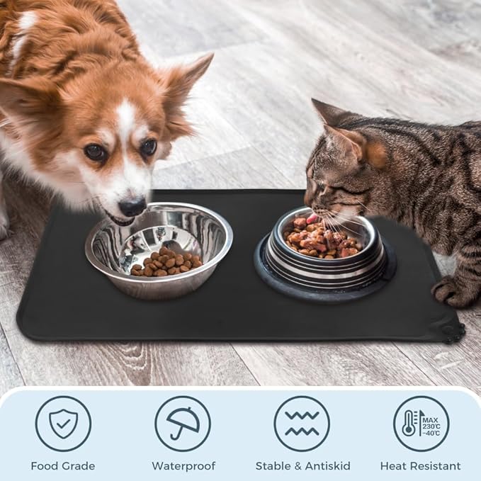 SUNLAND Silicone Pet Feeding Mats for Food and Water Pet Placemat for Dog and Cat Waterproof Non-Slip Feeding Bowl Mat Raised Edge Prevents Residue from Spilling onto The Floor Pets Accessories