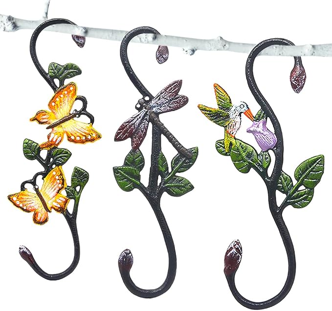Heavy Duty S Hooks, Pack of 3 Large Plant Hangers Outdoor, Metal Decorative Plant Hooks for Hanging Garden Planters, Flower Baskets, Pots, Bird Feeders