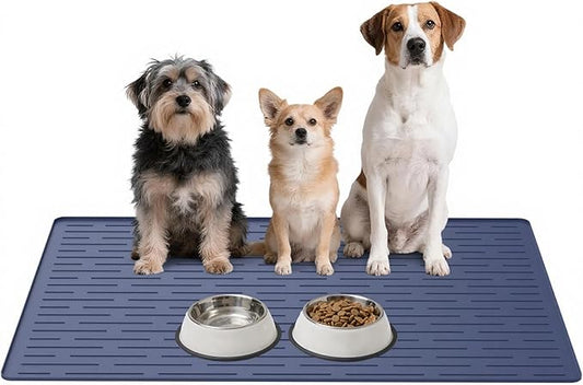 Large Dog Mats for Food and Water, 32"x24" Waterproof Pet Food Mats for Floor Nonslip Silicone Bowl Mats with Raised Edges