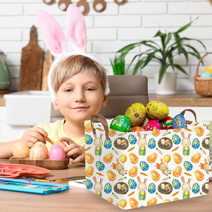 FXOCSHE Rectangular Easter basket,Easter basket empty,Kids Storage Baskets for kids Bedroom,Gift bin,Kids Storage Bin,Easters gift baskets,Kids home Decor(Rabbit Easter egg)