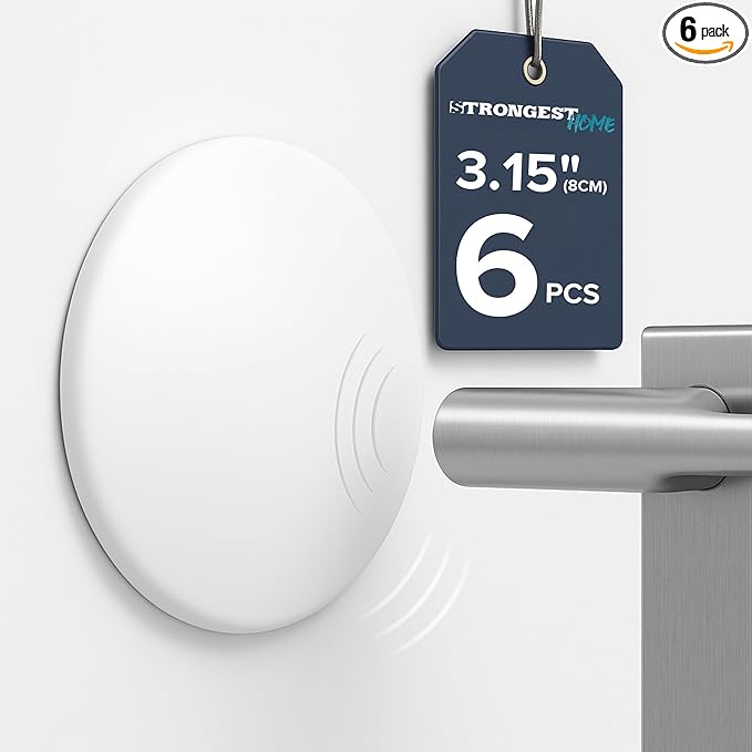 Strongest Home Wall & Door Handle Stopper 3.15" Set of 6 Pieces White Rubber Door Knob Round Wall Shield Cushion, Quiet Wall Protector for Door Handle, Guard Door Bumper Wall - Self Adhesive