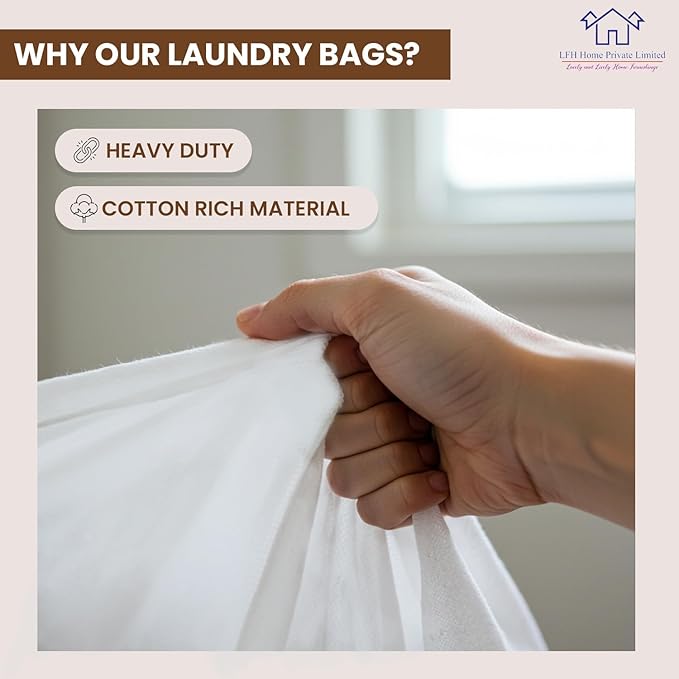 LFH Home Cotton Canvas Large Laundry Bag with Handle, Heavy Duty Drawstring Closure Washable Laundry Bags, School Travel, Home, Hotel, College Dorm, Organizer Sack, Toy Clothes 28x40 (Pack of 4)-White