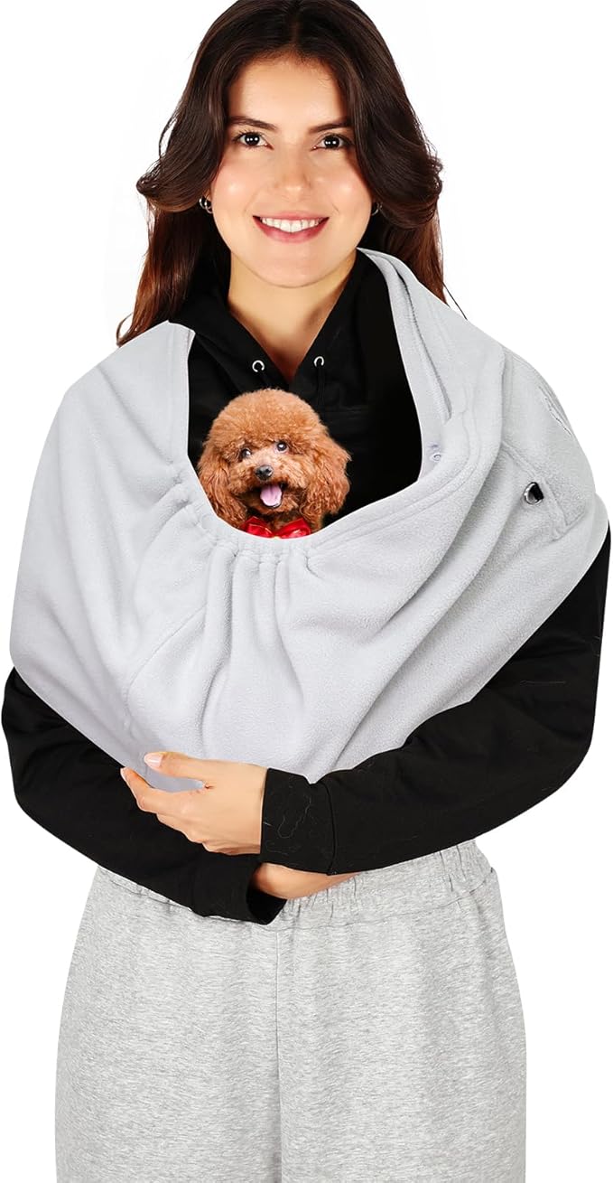 Hands-Free Cat Sling Carrier, Ultra-Soft Polar Fleece Pet Sling for Small Dogs & Cats 3-14 lbs, Machine Washable for Indoor Snuggling & Outdoor Use (Large, Grey)