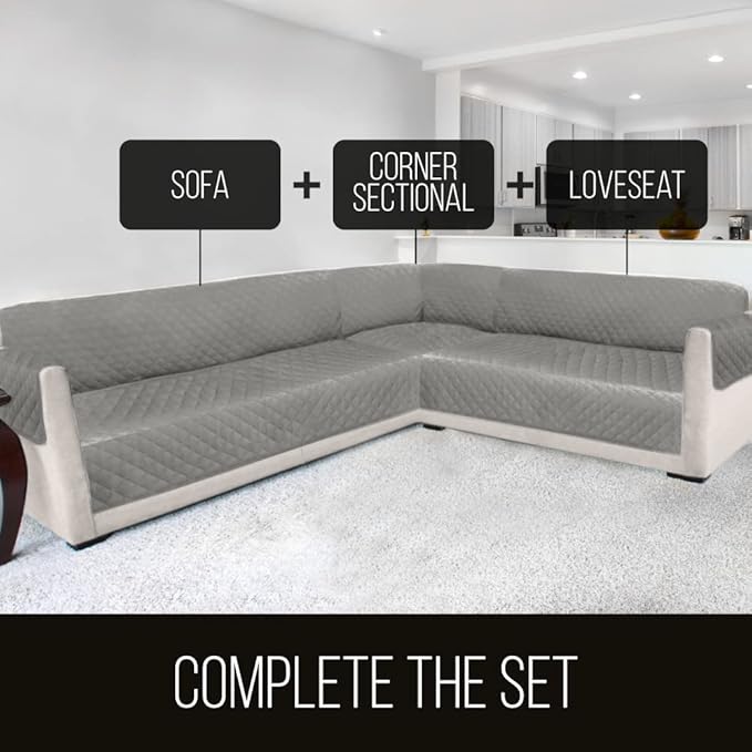 Sofa Shield Couch Slip Cover with Patented Strap, Cushion Protector, US Designed Reversible Stain and Dog Tear Resistant Slipcover, 88 inch Seat, Washable Covers for Dogs Pets Light Gray Charcoal