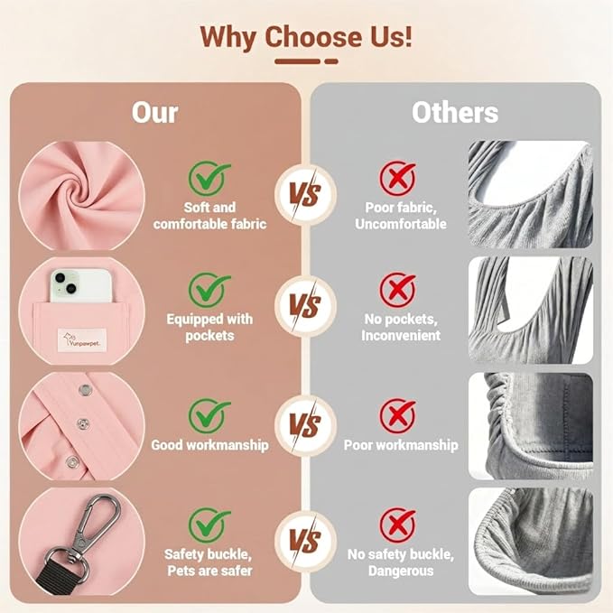 Dog Sling Carrier – Ice Silk Dog Slings for Small Dogs up to 10 lbs, Breathable Dog Carrier Sling with Adjustable Safety Strap & Buckle, Portable Cat Sling Carrier (Pink)