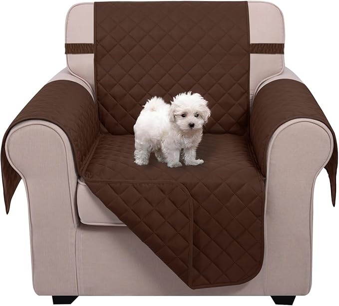 U-NICE HOME Recliner Chair Covers Reversible Chair Cover Pet Covers for Dogs with Elastic Straps Water Resistant Diamond Quilted (23''Armchair, Brown/Brown)