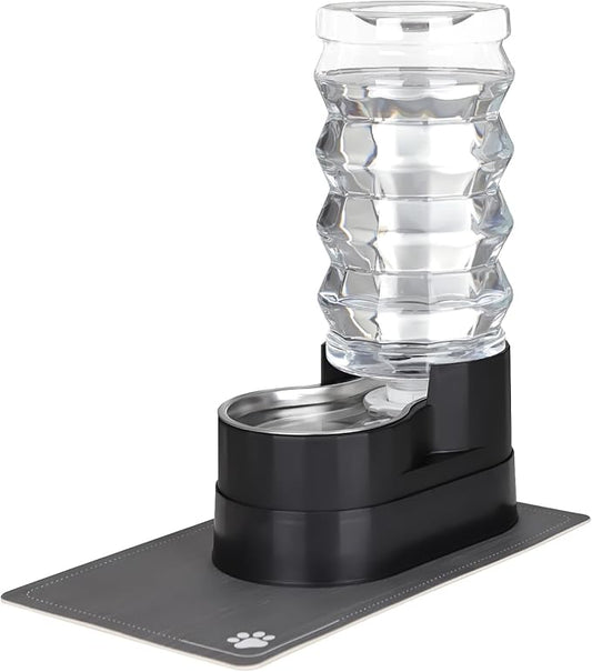 RIZZARI Large Water Dispenser for Dogs: 9L Automatic Stainless Steel Gravity Raised Black Pet Feeder for Pet Dogs Indoor/Outdoor