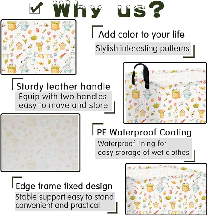 FXOCSHE Rectangular Easter basket,Easter basket empty,Kids Storage Baskets for kids Bedroom,Gift bin,Kids Storage Bin,Easters gift baskets,Kids home Decor(Bee Easter egg)