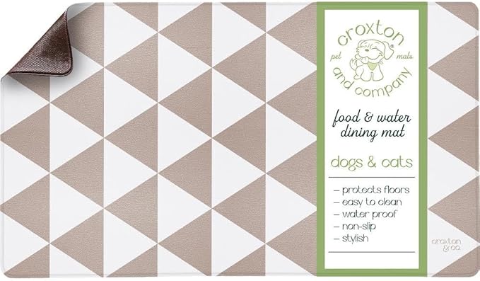 CROXTON & CO. Non-Slip Faux Leather Pet Feeding Mat for Dog Bowls | Large Bowl Mat for Food and Water | Durable, Easy-to-Clean Pet Food Mat for Floors | Size: 16.5"x18"