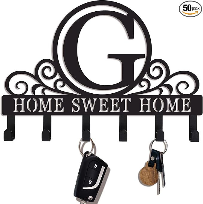 Metal Letter G Key Holder for Wall, Monogram Coat Rack Wall Mount, Key Hooks Perfect for Bathroom, Living Room, Kitchen, Office Ideal Wedding, Anniversary, Housewarming Gift (G)