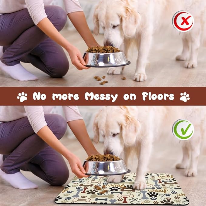 Dog Food Mats for Floors Waterproof, Dog Cat Water Bowl Mats Pet Feeding Absorbent Mat Dog Cat Pet Placemats for Food and Water Beige 16 * 24 inch