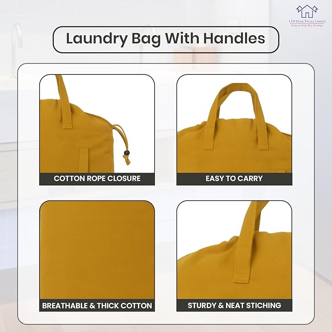 LFH Home Large Premium Cotton Canvas Laundry Bag with Drawstring and Handles Heavy Duty, Multi-Use, and Washable for Home, Travel, College or Storage 24x36 (Pack of 6)-Yellow