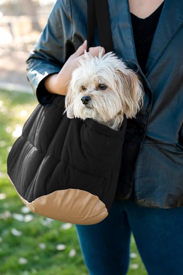 NoblePup Cozy Plush Dog Purse Carrier for Small Dogs - Dog Carrier Purse with Secure Harness Clip, Dog Tote Bag for Small Dogs and Puppies - Black 2.0