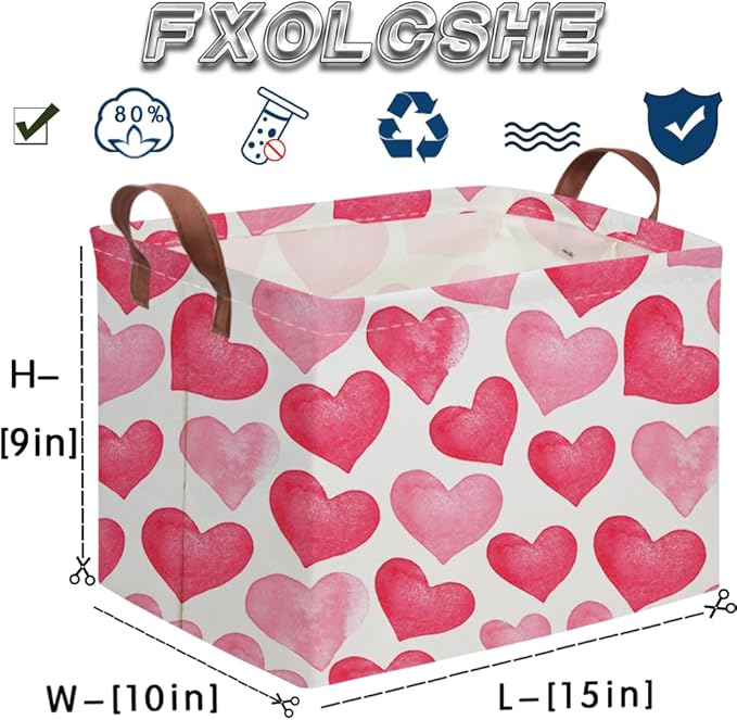 FXOCSHE Rectangular Pink Valentine's Day Gift Basket,Cbasket,Pink gift baskets,Love Heart Room Decor for Home,Shelf Baskets(Big pink heart)